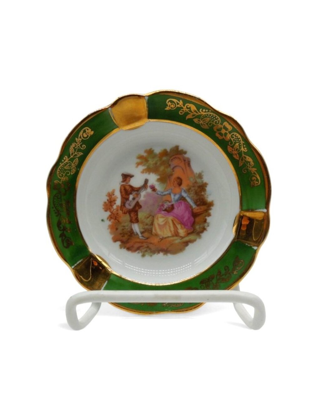 Limoges Ashtray with Romantic Scene Gold Trim Vintage 4.75"